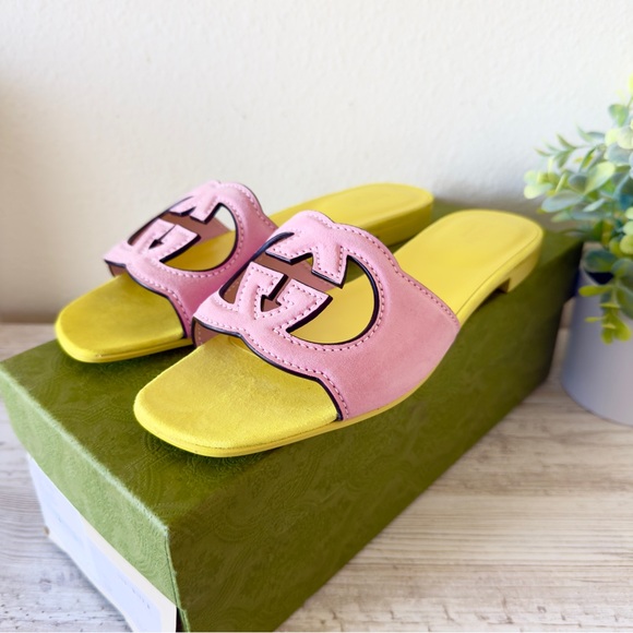 Gucci Shoes - New Gucci Interlocking G leather suede slide sandals size IT 39.5, US 9.5
